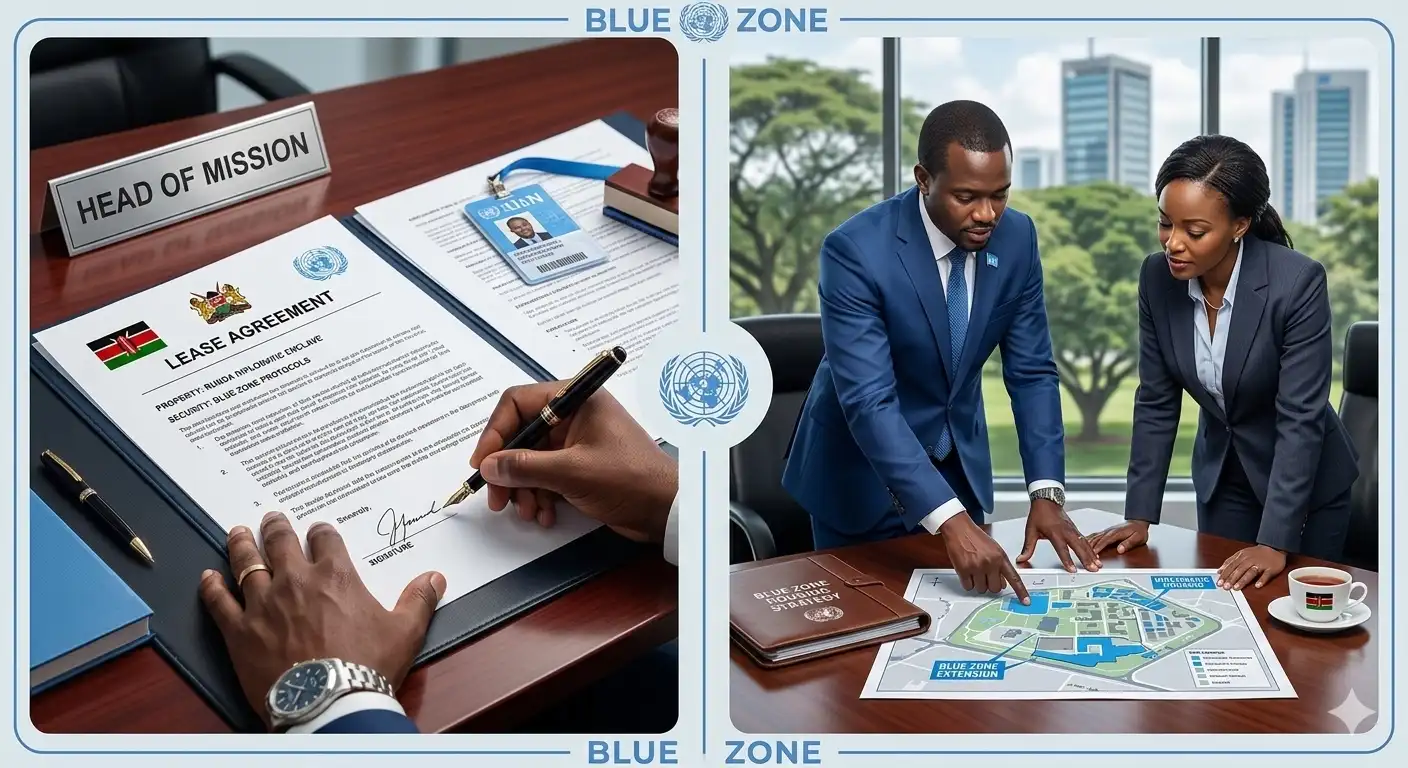 Property manager and landlord reviewing diplomatic lease terms for a Runda Nairobi rental property