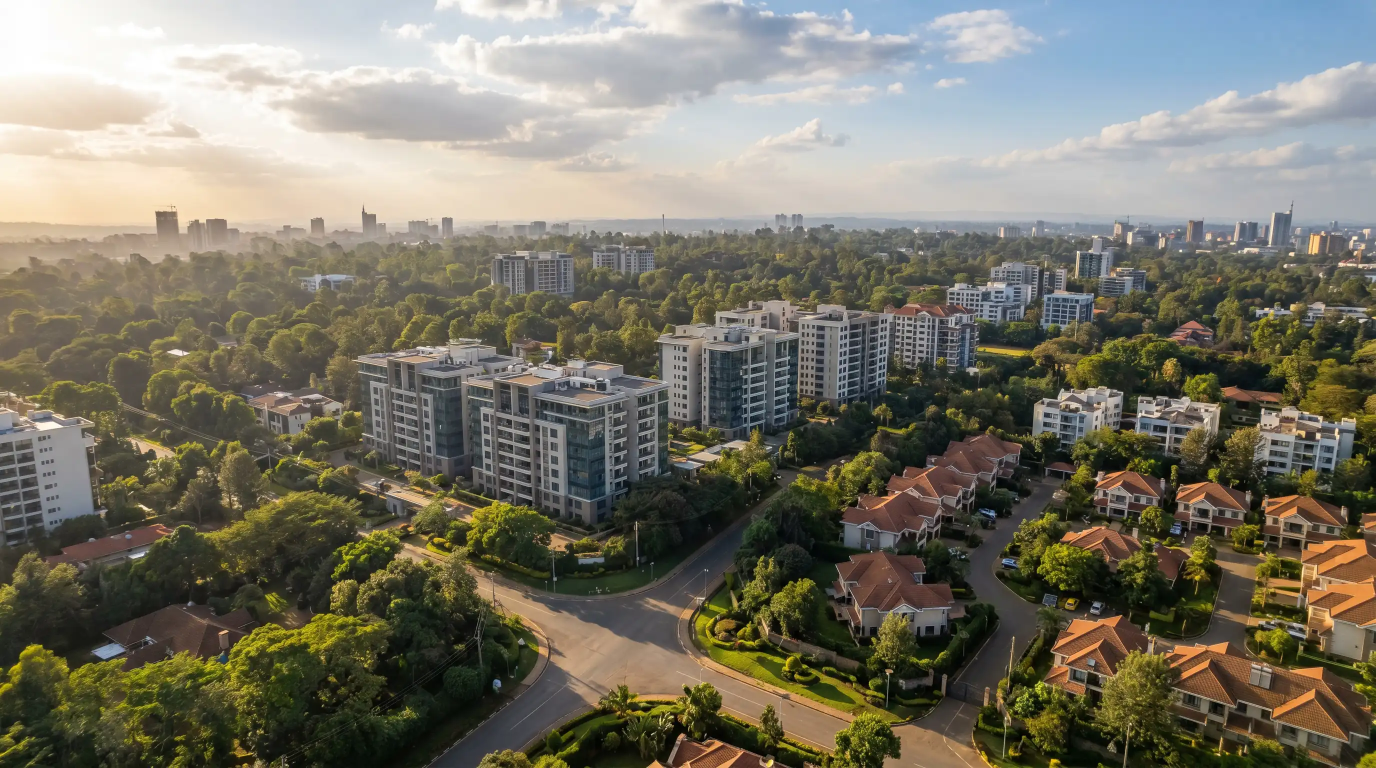 Aerial view of Kilimani and Westlands Nairobi — top areas for Airbnb and short-term rental management by Simpl Property Management