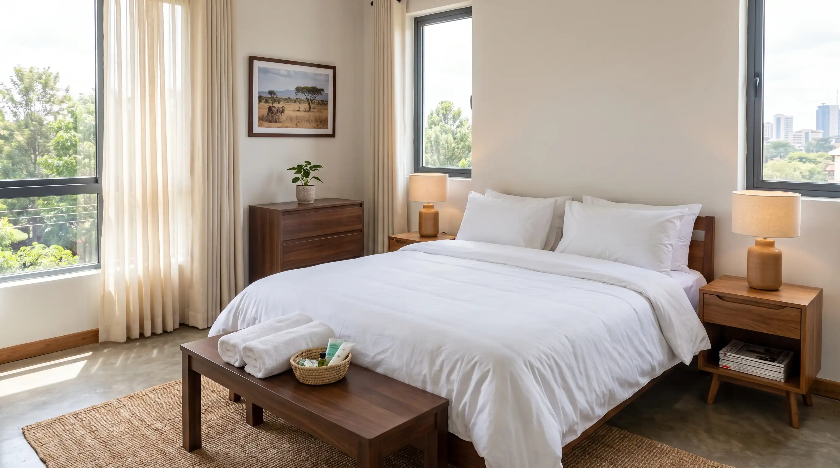Professionally staged bedroom in a Nairobi short-term rental property managed by Simpl Property Management